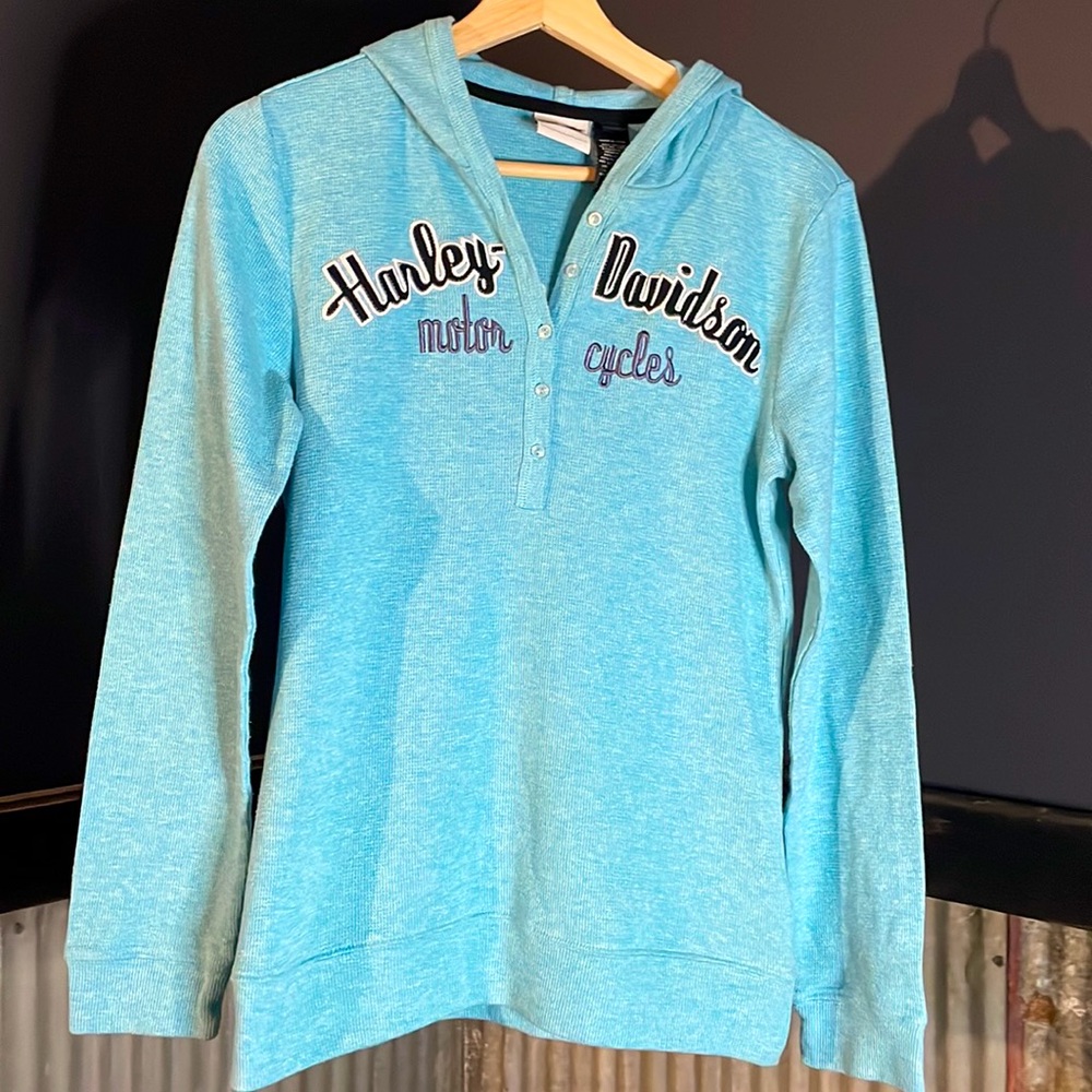 Thermal/ waffle Harley Davidson long sleeved hoodie